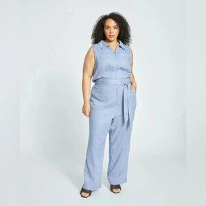 Universal Standard Boardwalk Linen Jumpsuit, "Pressed Pansy" blue, 2XS, NWT
